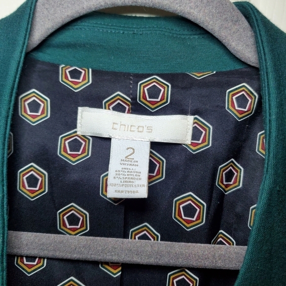 Chico's Blazer Womens Sz L 2 Green Jacket Open Front Coat Rayon Blend Stretch - Picture 9 of 9